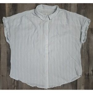 Ava & Viv Button Down Shirt Womens 1X Light Blue Striped Short Sleeve Cotton